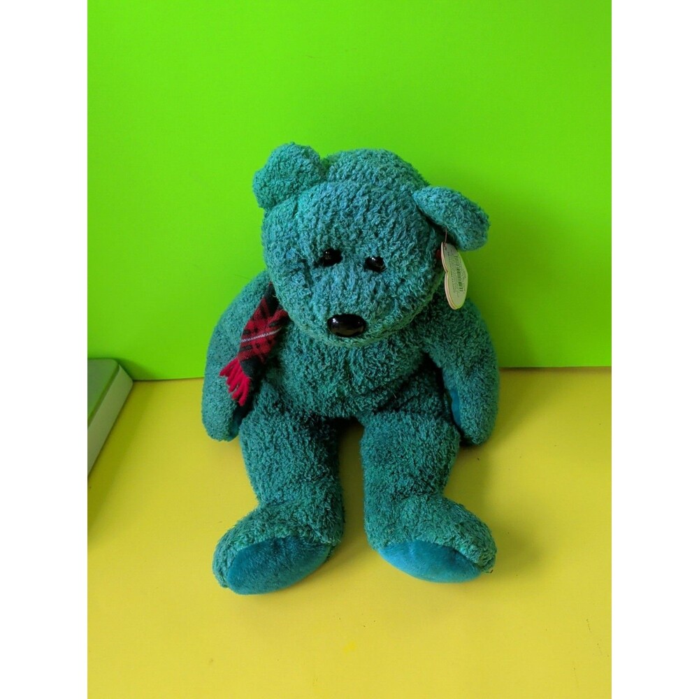 Ty Beanie Baby Wallace Bear Green Plaid Scarf 1999